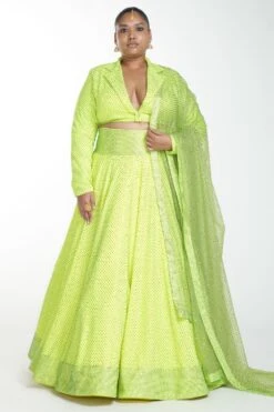 Itrh Neon Green Crystal Lehenga Set