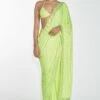 Itrh Neon Green Crystal Pre-draped Sari Set