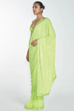 Itrh Neon Green Crystal Pre-draped Sari Set 7 Itrh Neon Green Crystal Pre-draped Sari Set -Inca Sales Store dc22w054 2
