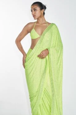 Itrh Neon Green Crystal Pre-draped Sari Set 8 Itrh Neon Green Crystal Pre-draped Sari Set -Inca Sales Store dc22w054 3
