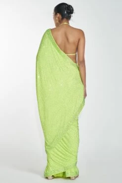 Itrh Neon Green Crystal Pre-draped Sari Set 9 Itrh Neon Green Crystal Pre-draped Sari Set -Inca Sales Store dc22w054 4