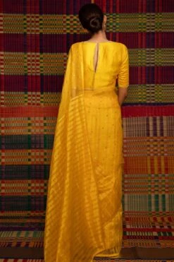 Deep Thee Yellow Hand Embroidered Sari & Blouse Set -Inca Sales Store dp ahl 02 3