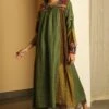 Medha Green Panelled Kurta With Embroidered Yoke