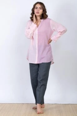 Ekadi Pink Rose & Lilac Cotton Crepe Shirt