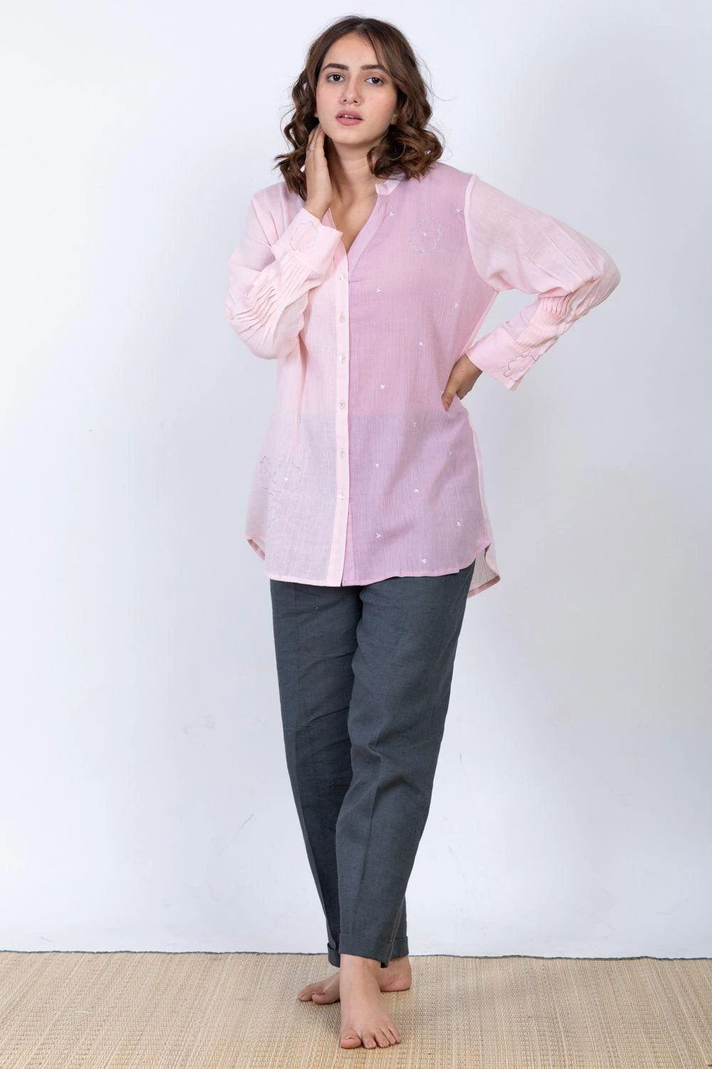 Ekadi Pink Rose & Lilac Cotton Crepe Shirt 3 Ekadi Pink Rose & Lilac Cotton Crepe Shirt