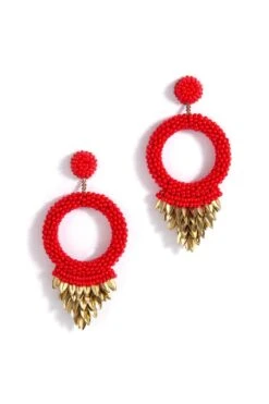 Deepa Gurnani Red Beaded Chandelier Earrings