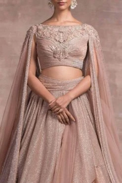 Tarun Tahiliani Old Rose Asymmetric Tulle Lehenga Set -Inca Sales Store fa awu kdr kl 4 cw 100 4 1