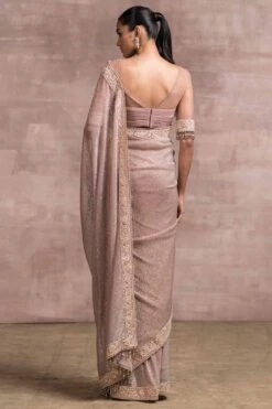 Tarun Tahiliani Old Rose Crinkle Foil Sari Set -Inca Sales Store fa awu kdr sa 1 cw 100 3 1