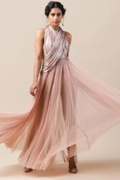 Tarun Tahiliani Crinkled Flared Bottom Tulle Dress