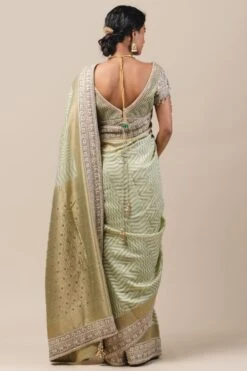 Tarun Tahiliani Mint Green Moonga Cutwork Embroidered Sari Set -Inca Sales Store fa ssu rsh sa 2 cw 118 4