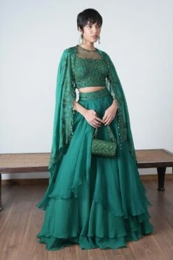 Ahilian Green Organza Embellished Lehenga Set