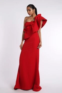 Gauri & Nainika Red One Shouldered Mermaid Gown -Inca Sales Store gn gwn 116a 2