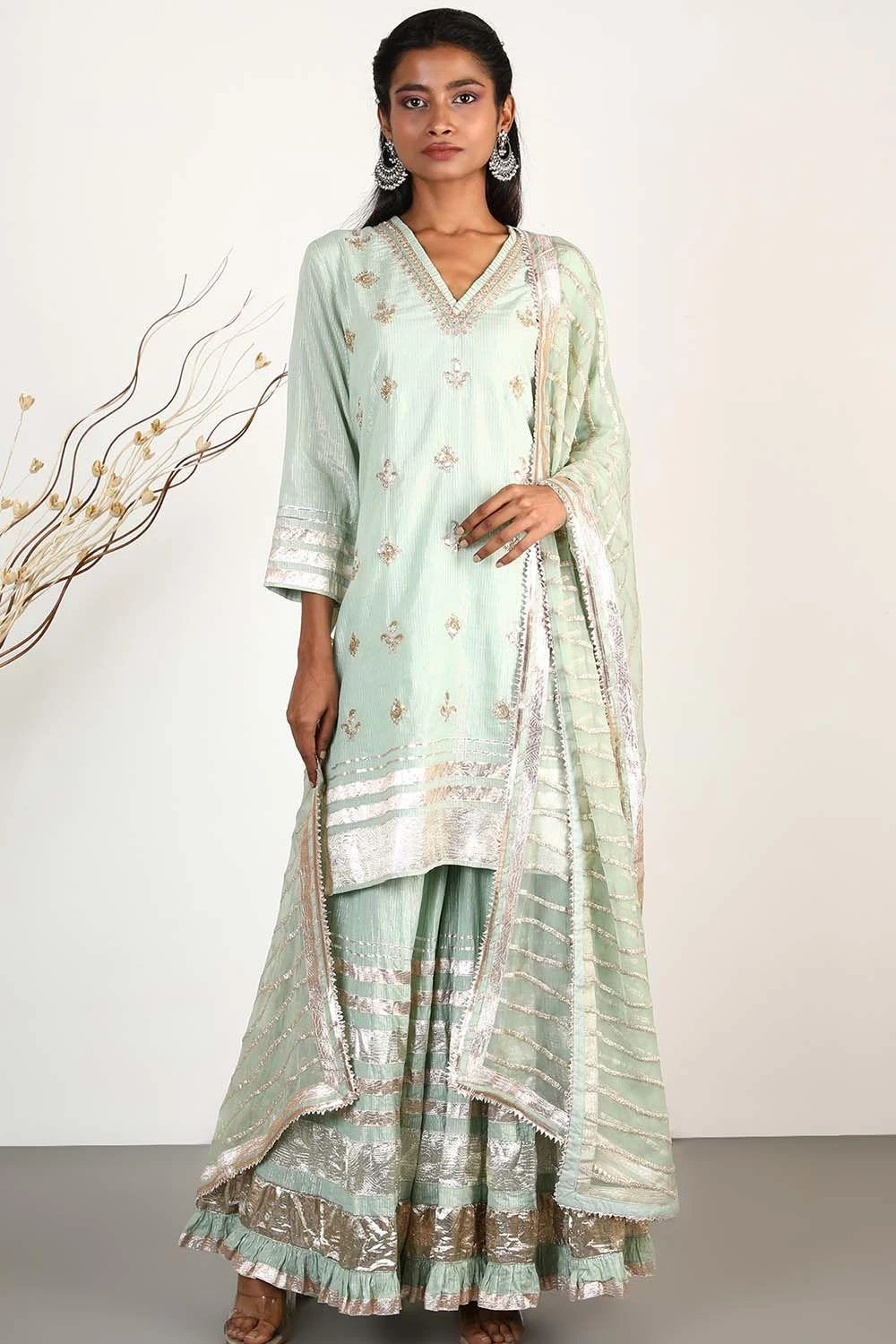 Gopi Vaid Mint Green Sharara Set With Zardosi & Gota Work 3 Gopi Vaid Mint Green Sharara Set With Zardosi & Gota Work
