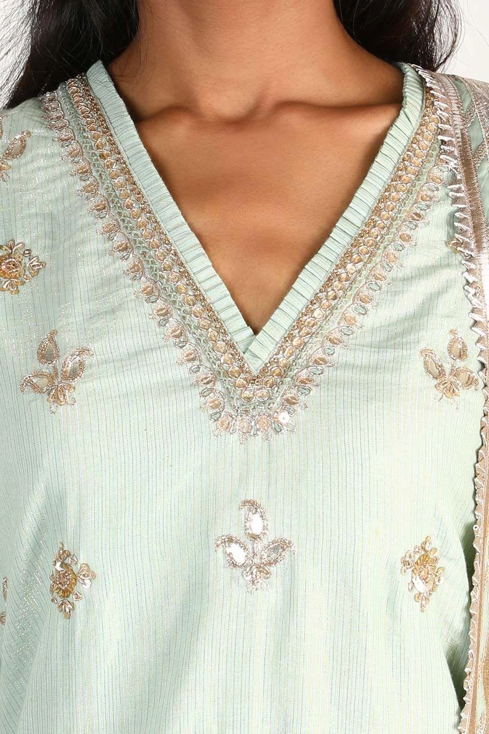 Gopi Vaid Mint Green Sharara Set With Zardosi & Gota Work 4 Gopi Vaid Mint Green Sharara Set With Zardosi & Gota Work - Image 2