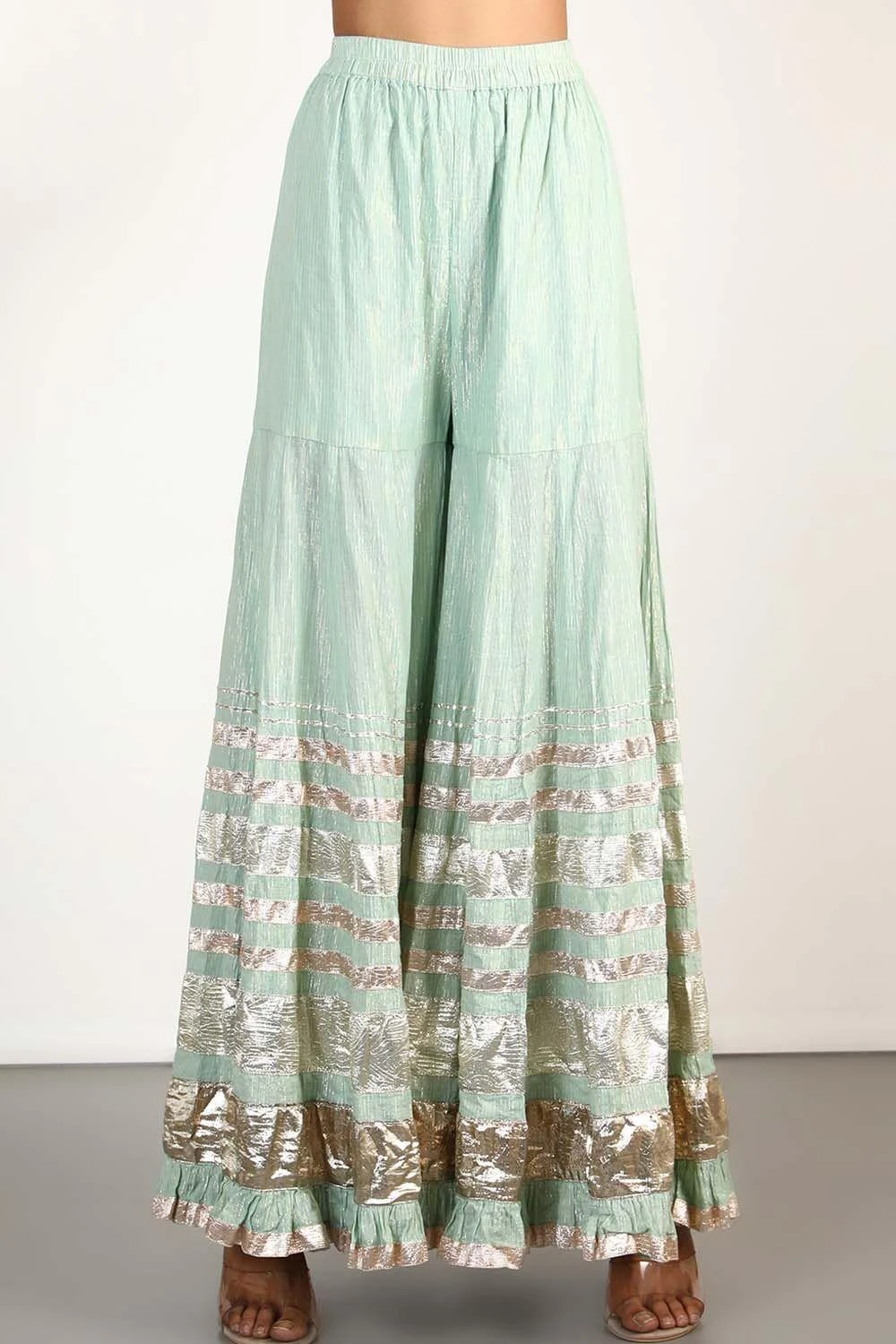Gopi Vaid Mint Green Sharara Set With Zardosi & Gota Work 5 Gopi Vaid Mint Green Sharara Set With Zardosi & Gota Work - Image 3
