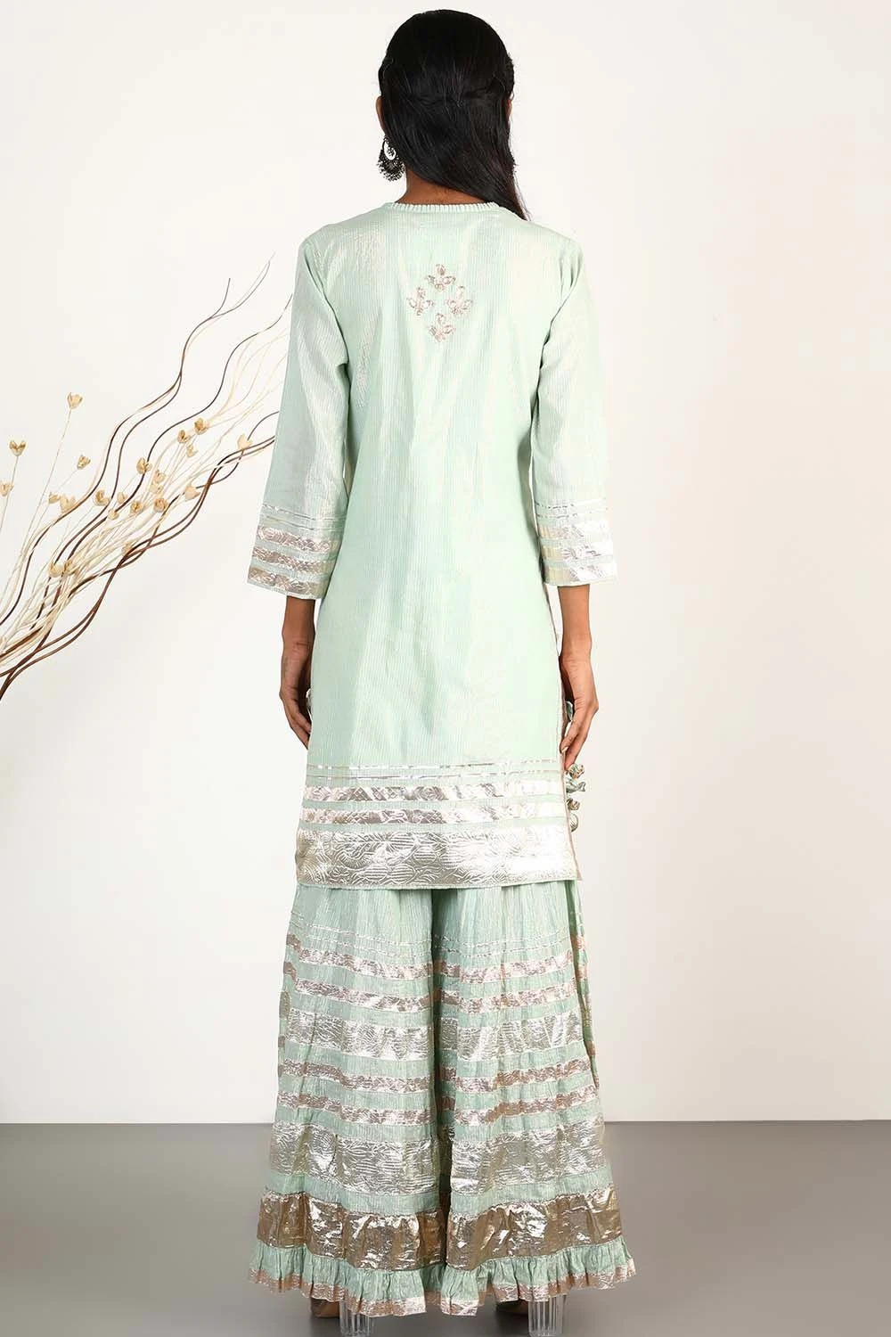 Gopi Vaid Mint Green Sharara Set With Zardosi & Gota Work 6 Gopi Vaid Mint Green Sharara Set With Zardosi & Gota Work - Image 4