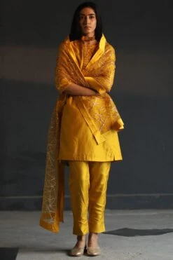 Shorshe Bright Yellow Kurta Set With Embroidery Details -Inca Sales Store hkyelslk set 2