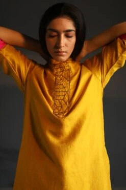 Shorshe Bright Yellow Kurta Set With Embroidery Details -Inca Sales Store hkyelslk set 3