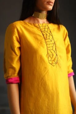 Shorshe Bright Yellow Kurta Set With Embroidery Details -Inca Sales Store hkyelslk set 5