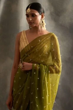 Itrh Moss Green Silk Organza Sari Set -Inca Sales Store itrh1057 3