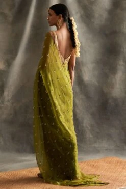 Itrh Moss Green Silk Organza Sari Set -Inca Sales Store itrh1057 4