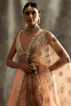 Itrh Peach Silk Chanderi Godet Lehenga Set 8 Itrh Peach Silk Chanderi Godet Lehenga Set -Inca Sales Store itrh1062 3