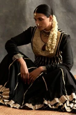Itrh Black Sharara Set With Gold Lampi Details -Inca Sales Store itrh925 5