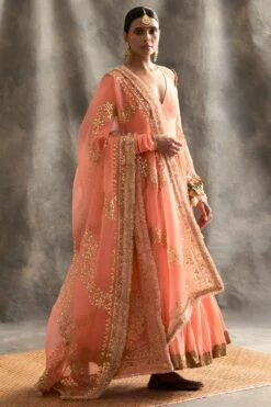 Itrh Peach Angrakha Set With Gota & Lampi Details