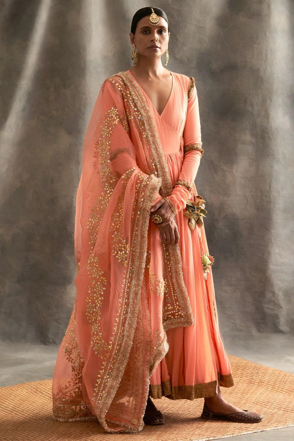 Itrh Peach Angrakha Set With Gota & Lampi Details 4 Itrh Peach Angrakha Set With Gota & Lampi Details - Image 2