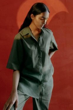 Ituvana Olive Green Organza Pant Set -Inca Sales Store ituv 27 2