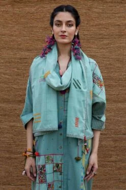 Sunira Designs Blue Embroidered Stole -Inca Sales Store j2230a 2