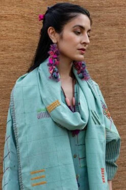 Sunira Designs Blue Embroidered Stole -Inca Sales Store j2230a 5