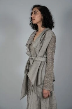 SWGT Asymmetrical Wrap Jacket With Smocked Sleeves
