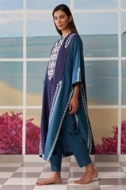 Ikai Blue Panelled Kaftan Tunic Set -Inca Sales Store kft3109 2