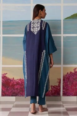 Ikai Blue Panelled Kaftan Tunic Set -Inca Sales Store kft3109 4