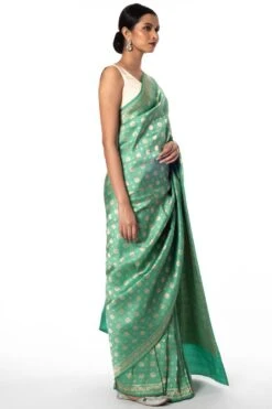 Kshitij Jalori Green Silk Brocade Sari -Inca Sales Store kj 1111kj7 3