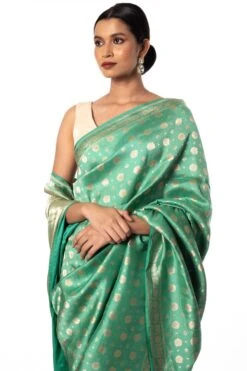 Kshitij Jalori Green Silk Brocade Sari -Inca Sales Store kj 1111kj7 4