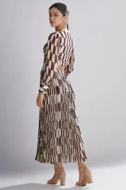 KoAi Geometric Brown And Cream Top With Puffed Sleeves -Inca Sales Store kofw20034 4
