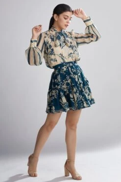 KoAi Teal Floral Printed Skirt -Inca Sales Store kofw20072 2