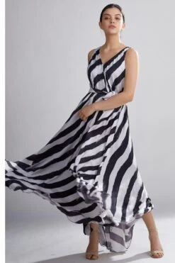 KoAi Striped Maxi Dress With Belt