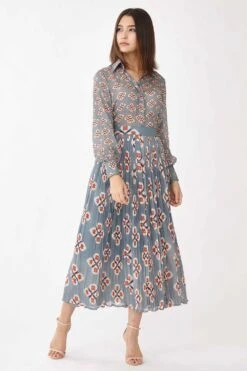 KoAi Blue Printed Georgette Crinkled Skirt -Inca Sales Store kofw21009 2