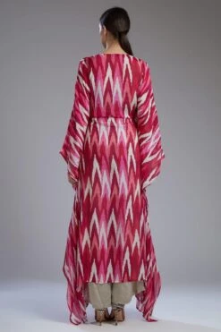 KoAi Chiffon White & Pink Dabu Zig Zag Kaftan -Inca Sales Store koss2093 4