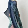 Kiran Uttam Ghosh Aqua Batik Print Pleated One Shoulder Drape Tunic -Inca Sales Store kug1021004 1 1