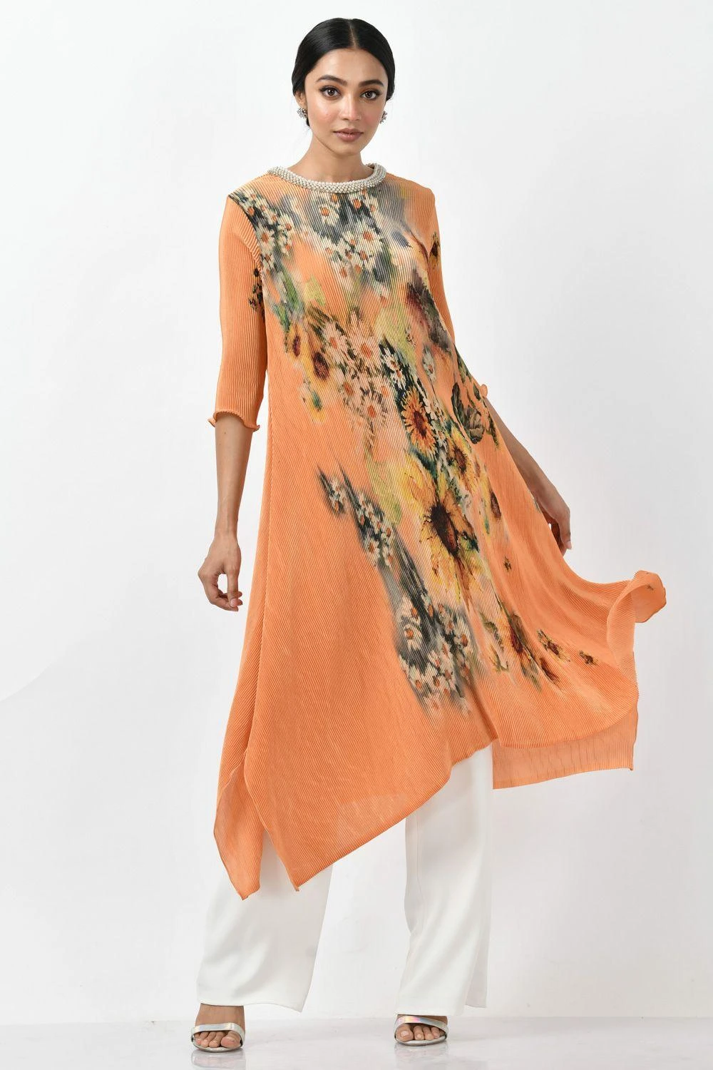 Kiran Uttam Ghosh Mango Sunflower Printed Tunic 4 Kiran Uttam Ghosh Mango Sunflower Printed Tunic - Image 2