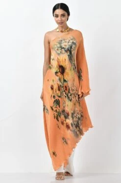 Kiran Uttam Ghosh Mango Sunflower Printed One Shoulder Dress