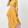 Kiran Uttam Ghosh Yellow Pleated Wrap With Bird Motif 1 Kiran Uttam Ghosh Yellow Pleated Wrap With Bird Motif -Inca Sales Store kug20211 1
