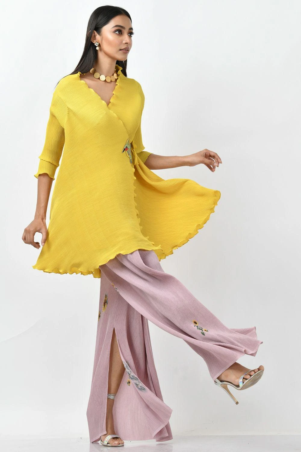 Kiran Uttam Ghosh Salmon Printed Pleated Trouser 3 Kiran Uttam Ghosh Salmon Printed Pleated Trouser