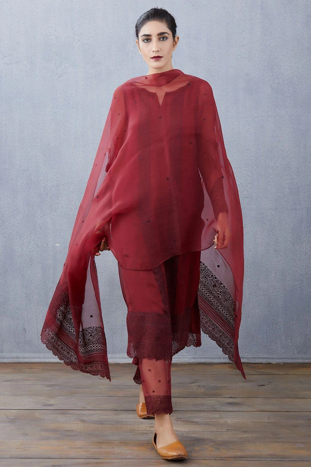 Torani Maroon Abhra Kurta Set 3 Torani Maroon Abhra Kurta Set