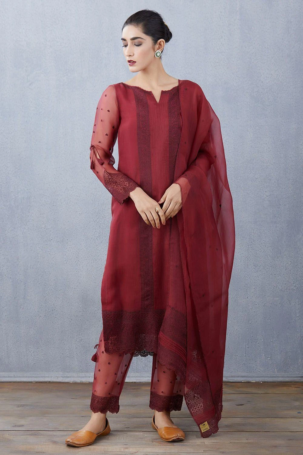 Torani Maroon Abhra Kurta Set 4 Torani Maroon Abhra Kurta Set - Image 2