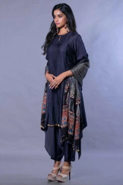 Prahnaaya Navy Blue Pintuck Kurta Set With Ajrakh Dupatta -Inca Sales Store mdghhkfstsc 3